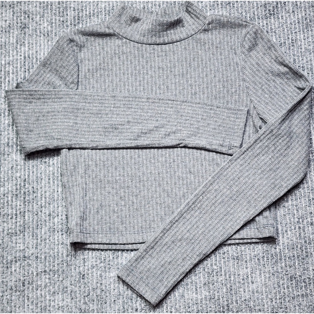 Altar'd State Gray Ribbed Mock Neck Crop Top Long Sleeve XS A1529K925JD